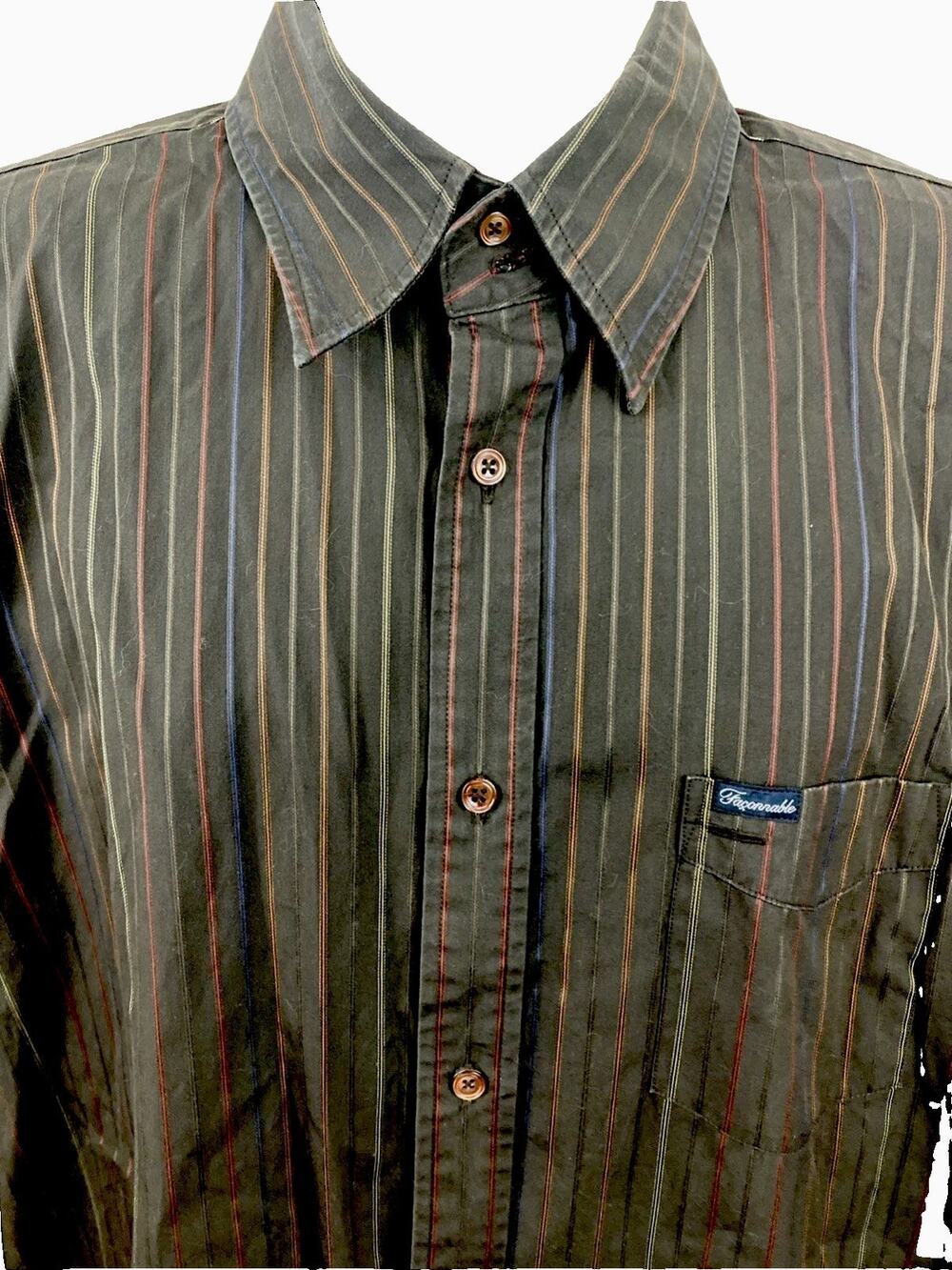 Faconnable Men's XL Brown Stripped Long Sleeve Shirt